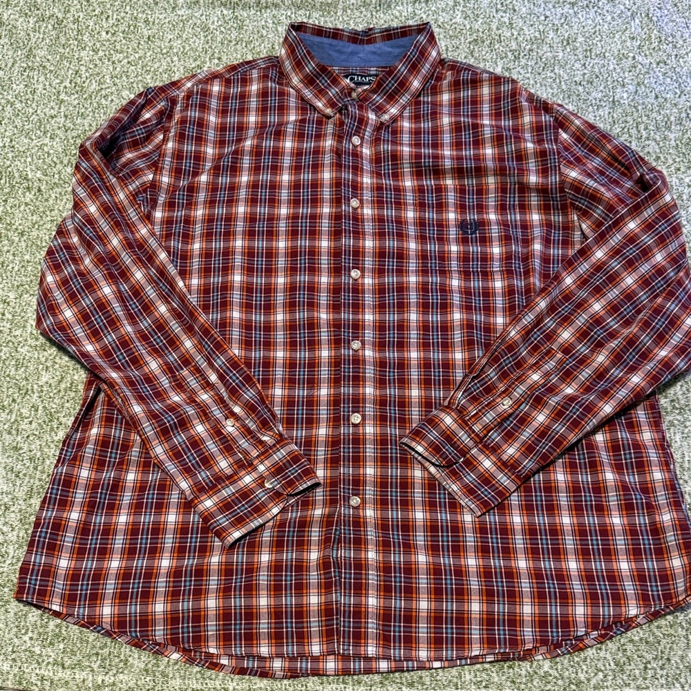 Chaps Burgundy Plaid Button Down Shirt